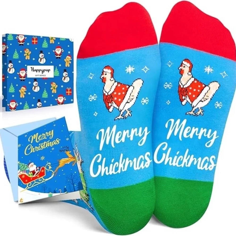 New Kids Happypop Merry Chickmas Christmas Chicken Socks Gift Size L 7-9Y